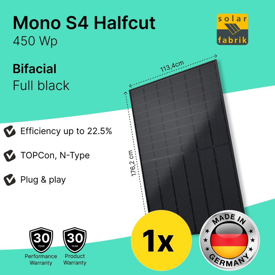 Solar Fabrik Mono s4 450wp Panel 1x Bifacial TOPCon N-Type