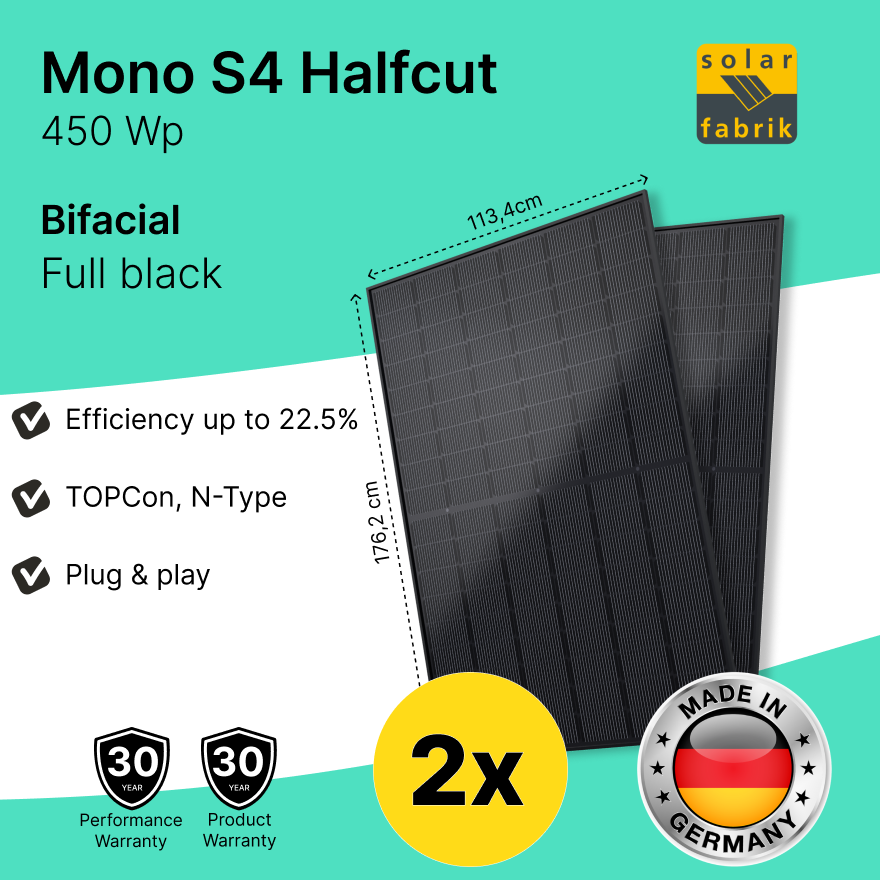 Solar Fabrik Mono s4 450wp Panel 1x Bifacial TOPCon N-Type