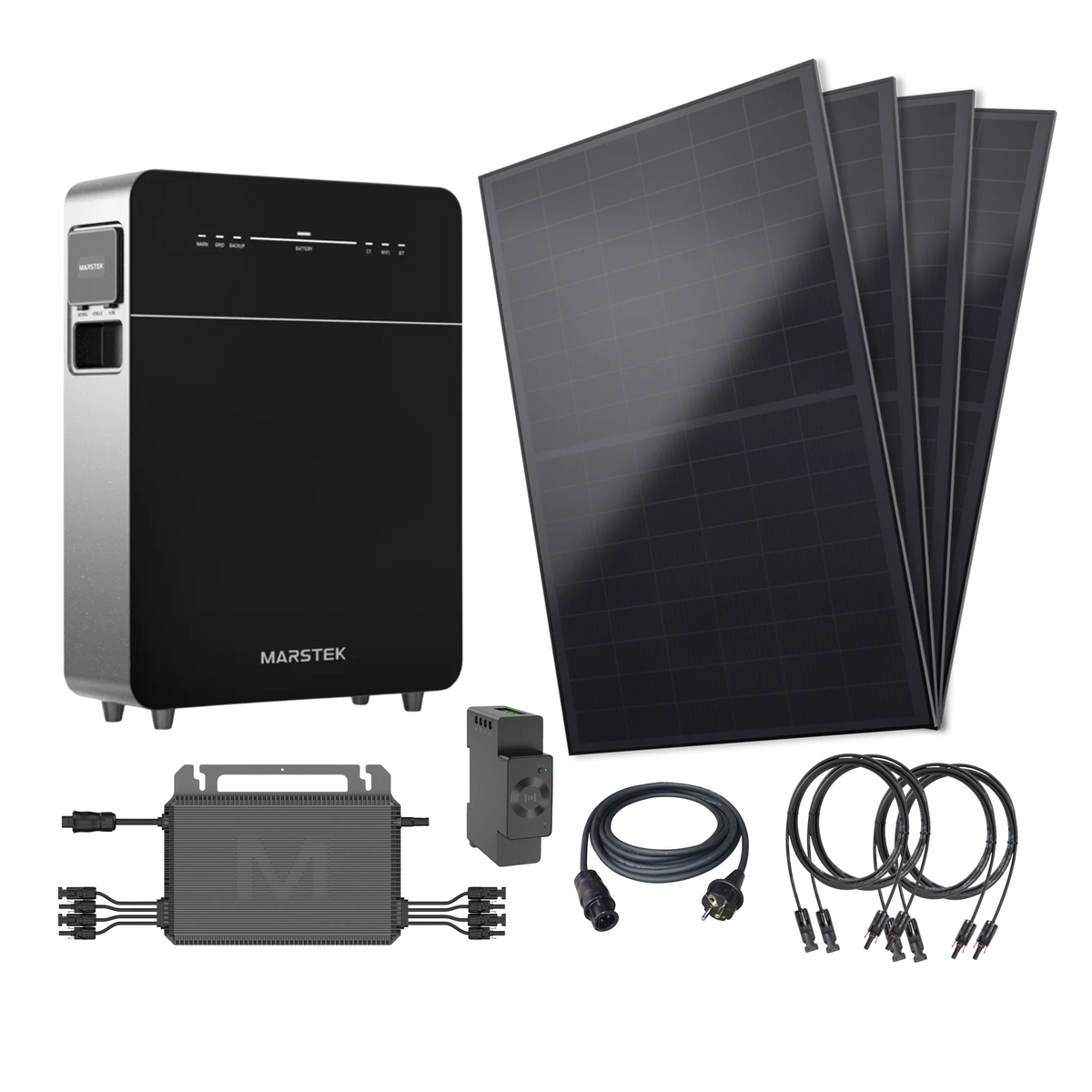 Smart 2000 solar power system with panels, Marstek battery, and cables