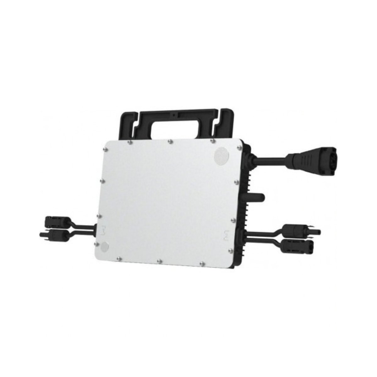 Hoymiles HMS-800 micro inverter with features listed on a yellow background