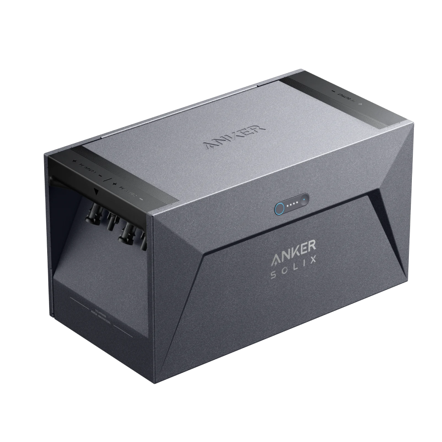 Anker Solix Solarbank E1600 solar battery with side connection ports – Batería Anker Solix E1600 con conectores laterales visibles y diseño moderno