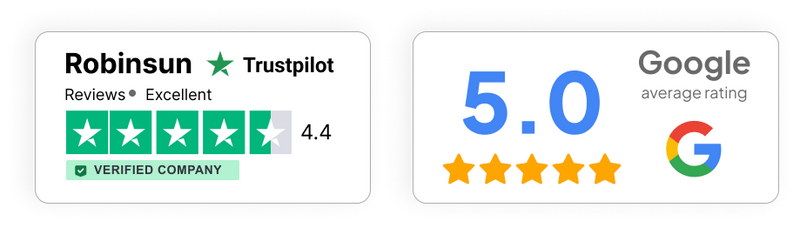 Average Trustpilot and Google rating